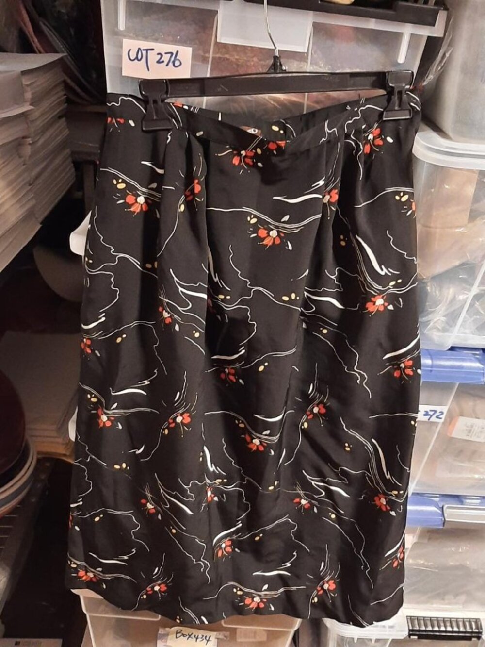 Vintage Women Expresso Midi Skirt Floral On Black Sz 10